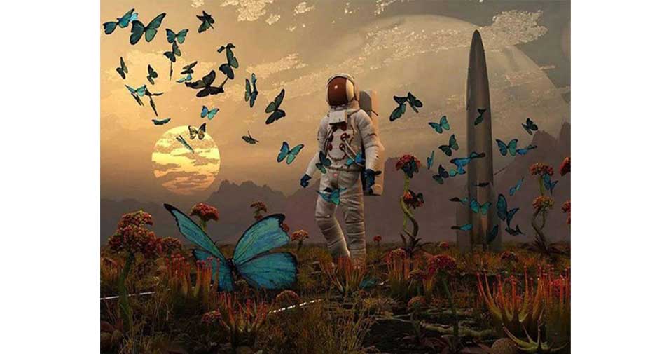 Astronaut med fjärilar